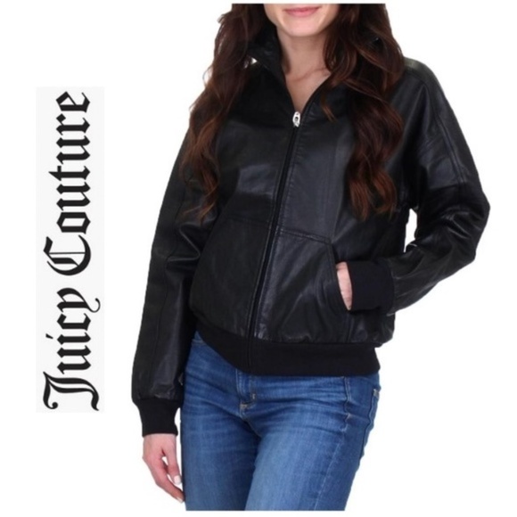 JUICY COUTURE Genuine Leather Bomber Jacket Coat - Picture 1 of 5